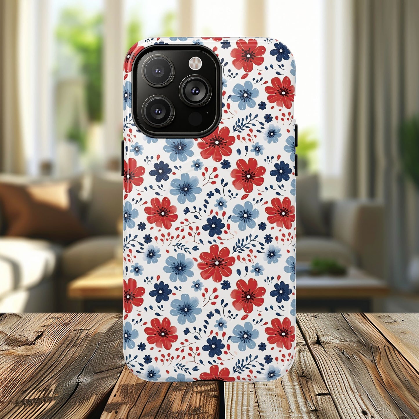 Patriotic Floral Dreams Tough Magnetic iPhone Cases, Durable, Stylish, Gift for Her, Protective Phone Cover, Spring Floral Design