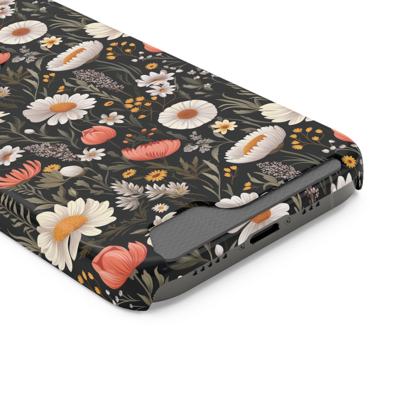 Blossom Elegance: Noir Garden iPhone and Samsung Case With Card Holder