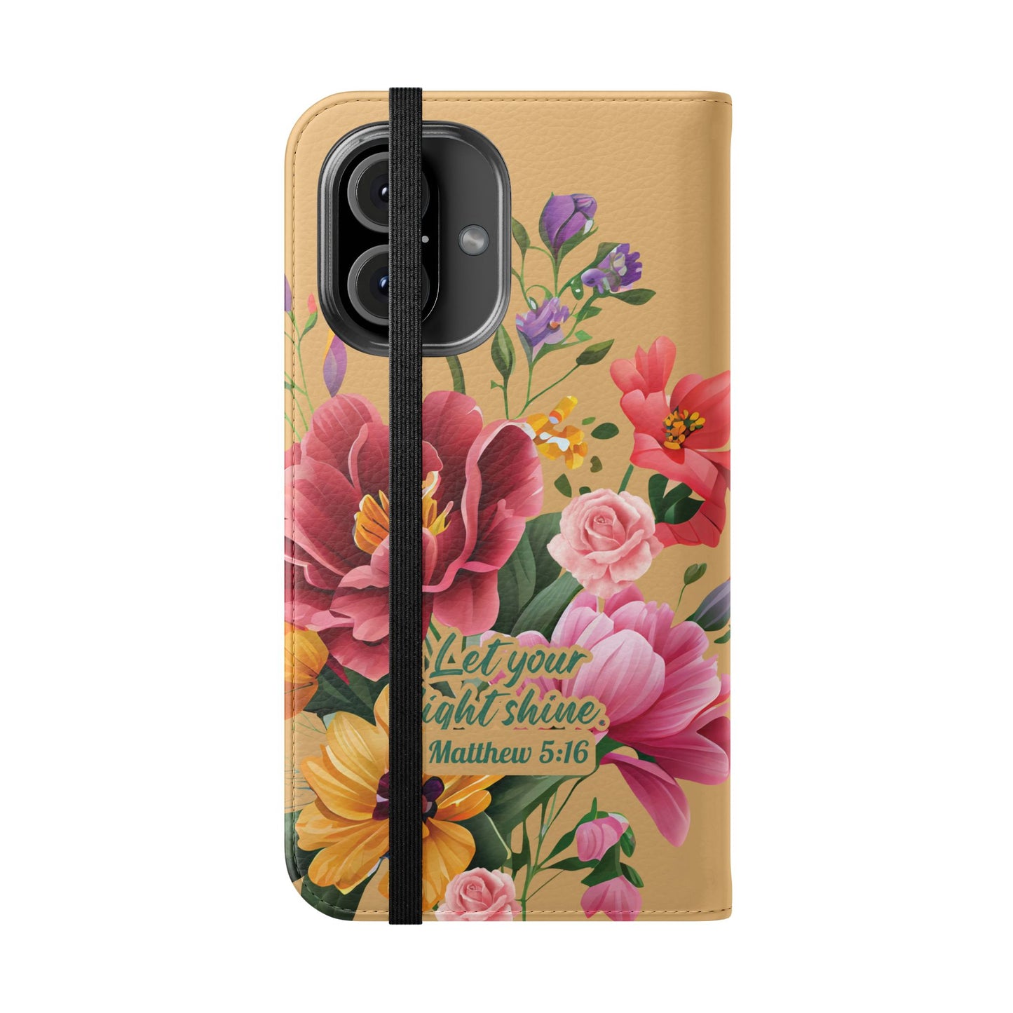 Floral Scripture Flip Case — "Let Your Light Shine" Wallet Phone Cover (Matthew 5:16)