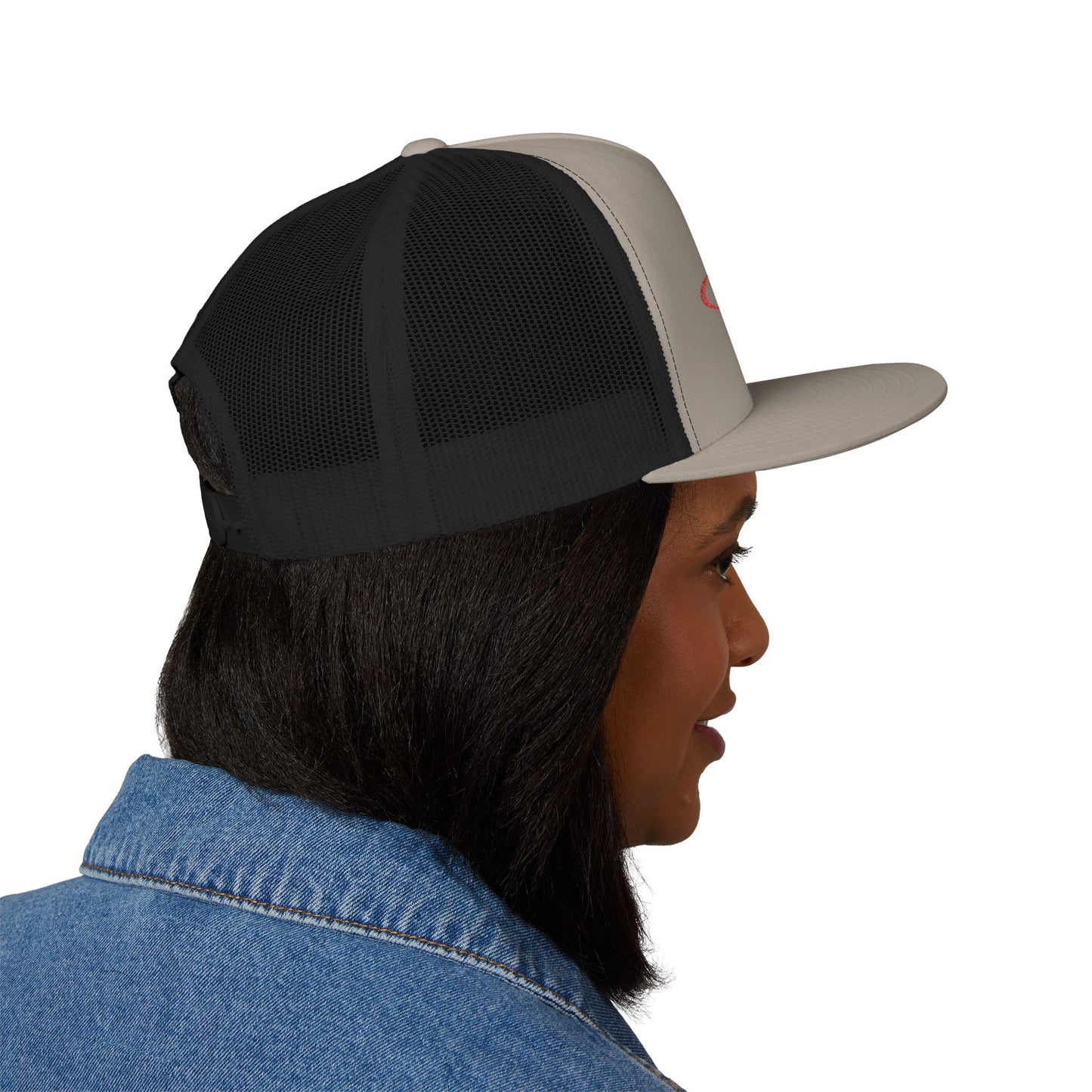 Red 'ELOHIM, GENESIS 1:1'  Embroidered 5 Panel Trucker Cap | Casual Style Hat, Adjustable, Unisex, Perfect Gift for Outdoors, Festivals, Daily Wear