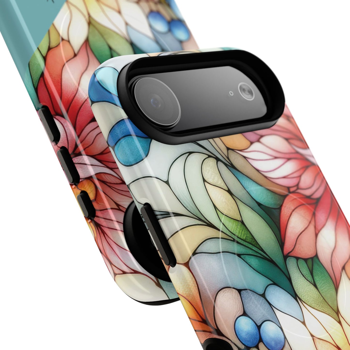 Personalized Radiant Gardenlight Stained Glass Tough MagSafe Magnetic Case, Vibrant Flower Cover, Durable Protective Case, Unique Gift for Her, Spring Elegance, iPhone® 13, 14, 15, 16, 17, Pro, Pro Max, Plus Cases.
