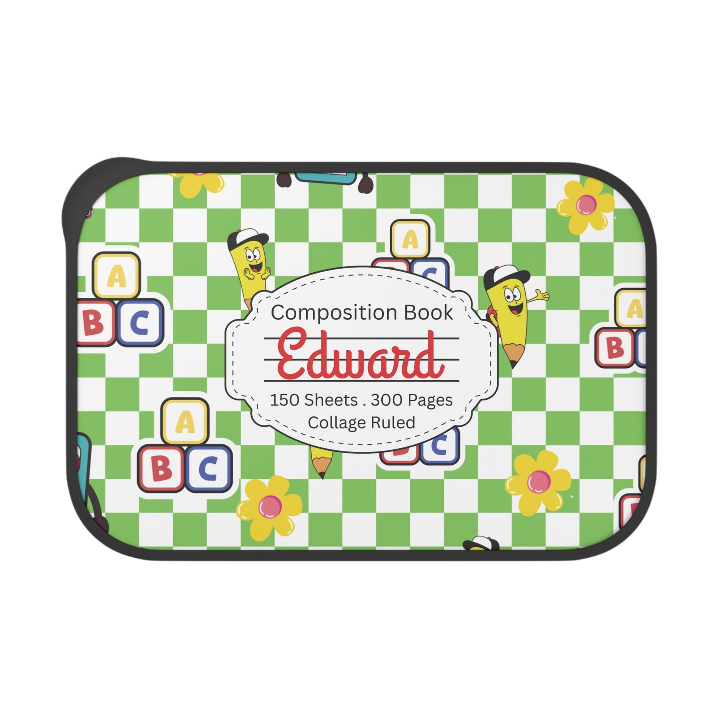 Personalized Green SchoolYard Chic Composition Book Composition Book Inspired Bento Box, Fun Lunch Container, School Lunch, Meal Prep, Kids' Utensils, Back to School, Child's Lunchbox