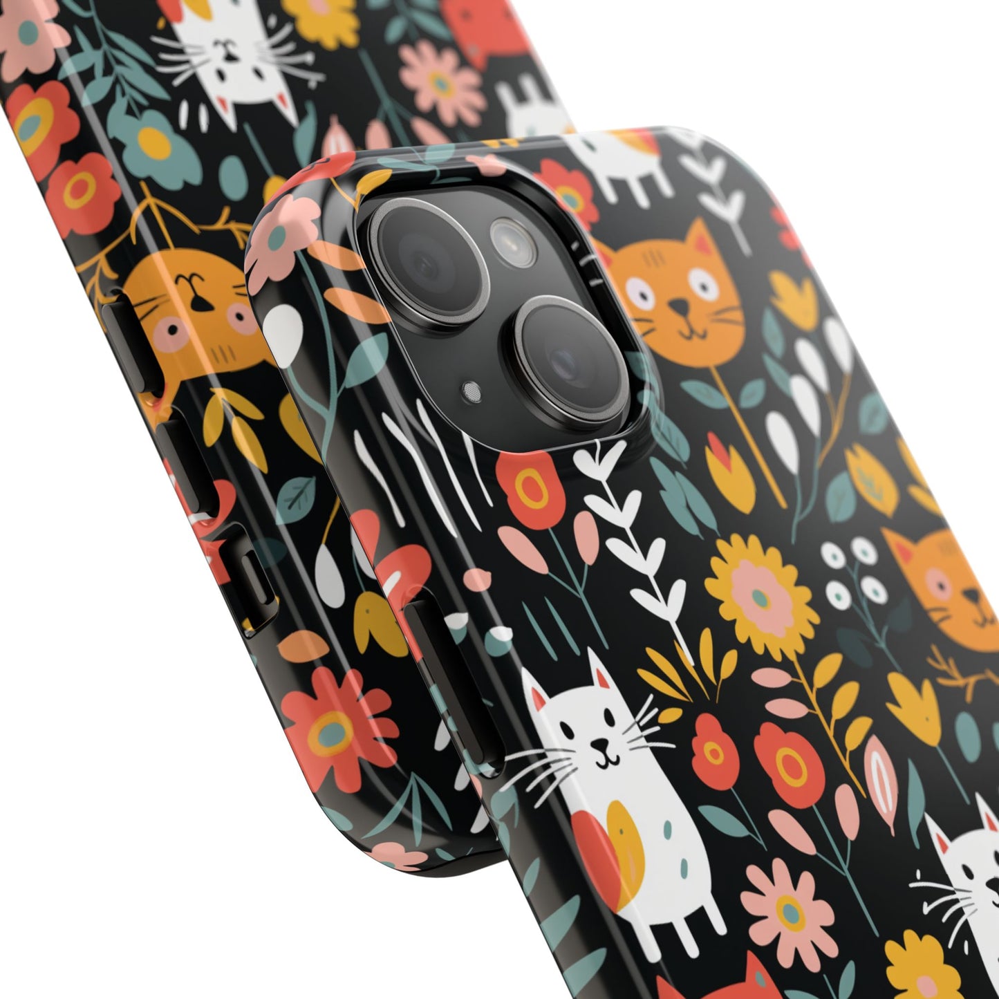 Personalized Whimsical Feline Garden Tough Phone Case — Custom Name iPhone & Samsung