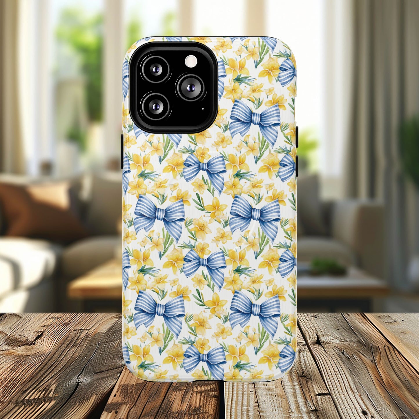 Sunshine Blue Coquette Bows Tough iPhone Magnetic Case for iPhones, Cute iPhone Cover, Spring Gift, Durable Case, Custom iPhone Protection