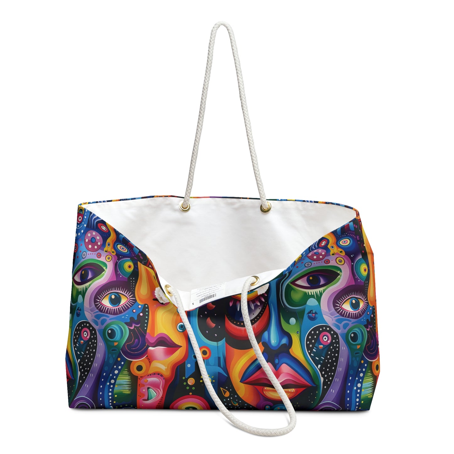 Psychedelic Visions Vibrant Artistic Weekender Bag - Colorful Faces Design for Travel & Leisure