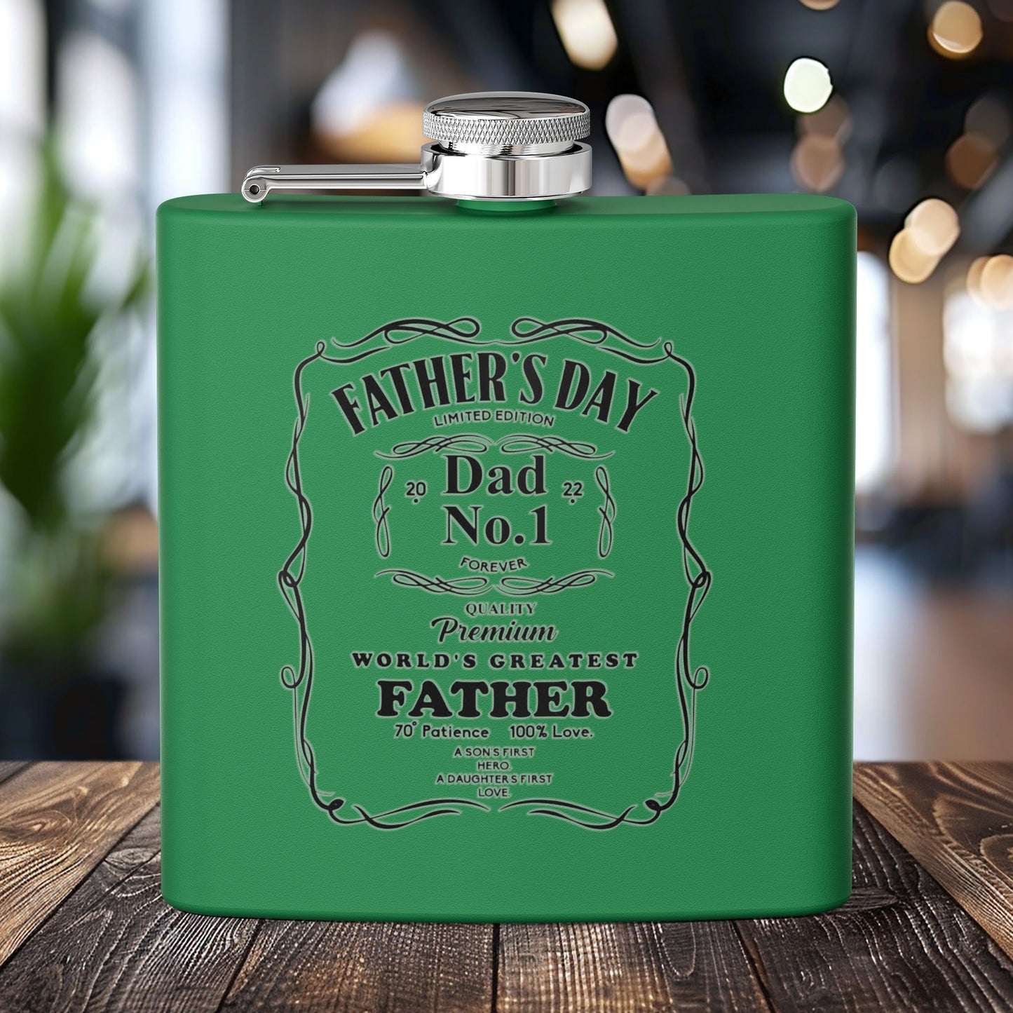 Father's Day Stainless Steel Flask - World's Greatest Dad Gift, Personalized Hip Flask, Groomsmen Gift, Engraved Drinkware