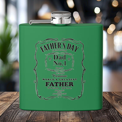 Father's Day Stainless Steel Flask - World's Greatest Dad Gift, Personalized Hip Flask, Groomsmen Gift, Engraved Drinkware