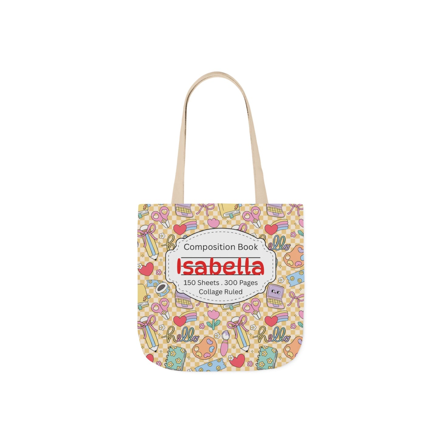 Personalized Doodle Daydream Composition Book Inspired Canvas Tote Bag with Colorful Straps, Cute School Bag, Eco-Friendly Tote, Back to School Shopping Bag, Teacher Gift Idea