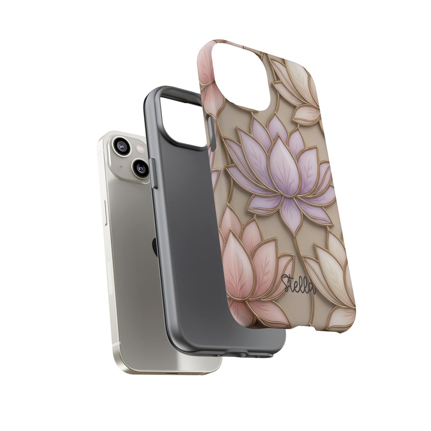 Personalized Lotus Floral Stained Glass Effect Tough Phone Case