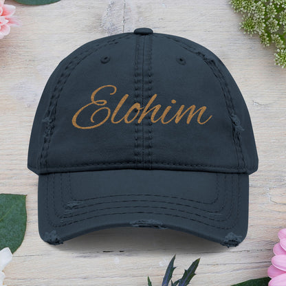 'ELOHIM, GENESIS 1:1'  Distressed Dad Hat with Embroidered, Casual Cap for Fathers, Gifts for Dads, Religious Hat, Vintage Style