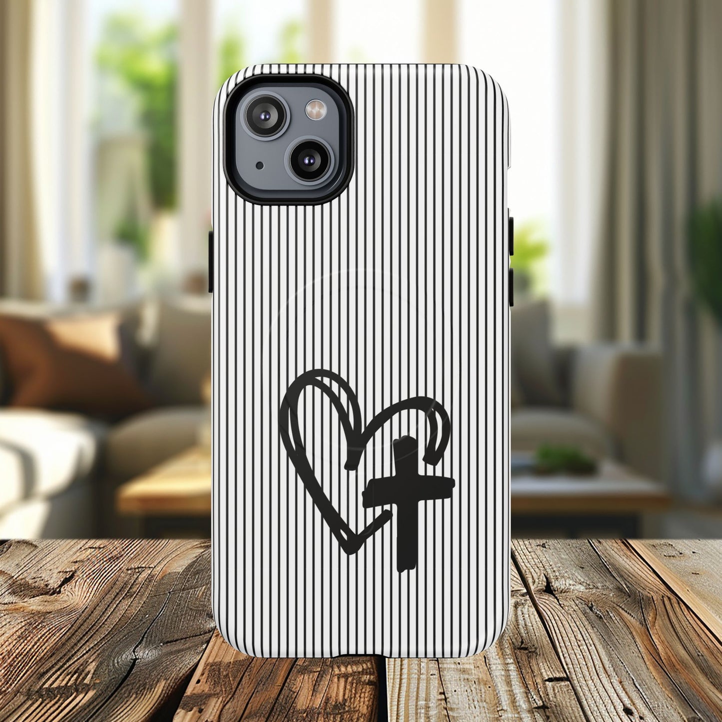 Tough Magnetic Phone Case with Heart & Cross Design, Durable Phone Cover, Unique Gift for Her, Stylish Accessory, Everyday Use