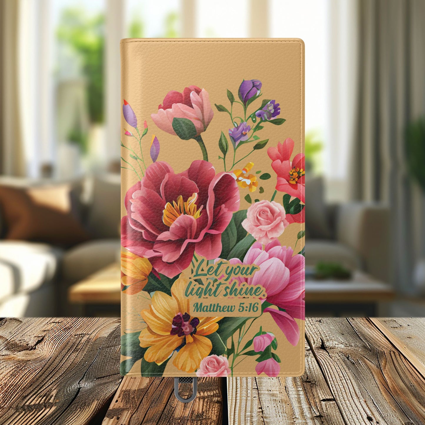 Floral Scripture Flip Case — "Let Your Light Shine" Wallet Phone Cover (Matthew 5:16)