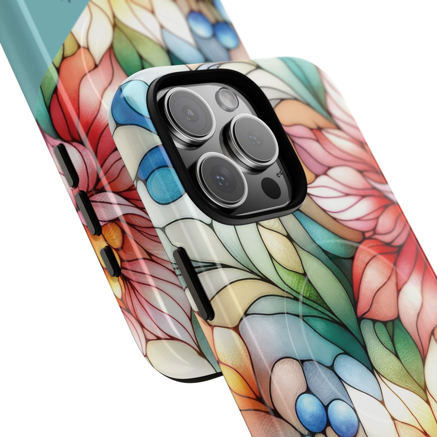 Personalized Radiant Gardenlight Stained Glass Tough MagSafe Magnetic Case, Vibrant Flower Cover, Durable Protective Case, Unique Gift for Her, Spring Elegance, iPhone® 13, 14, 15, 16, 17, Pro, Pro Max, Plus Cases.