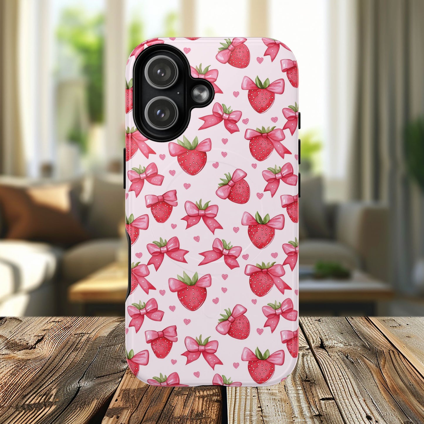 Strawberry Coquette Sweetheart Magnetic iPhone Case, Cute iPhone Cover, Gift for Her, Floral Tech Accessory, Stylish Protection, Mother's Day Gift