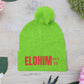 Red Pom-Pom Knit Cap with 'ELOHIM, GENESIS 1:1'  Embroidery Beanie - Stylish Winter Accessory for All Ages, Perfect Gift for Birthdays, Holidays, and Outdoor Activities
