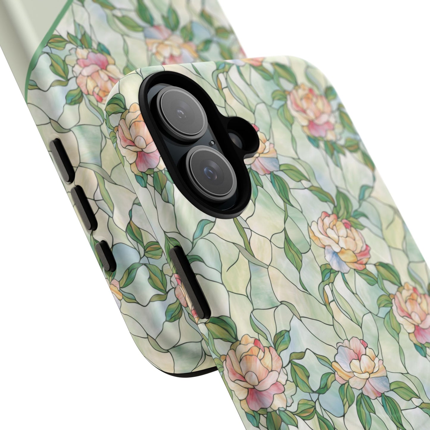 Personalized Petal Whispers Stained Glass Tough Magnetic iPhone Case, Durable Rose Pattern, Cute Gift for Her, iPhone Accessory, Mother's Day, Birthday Gift