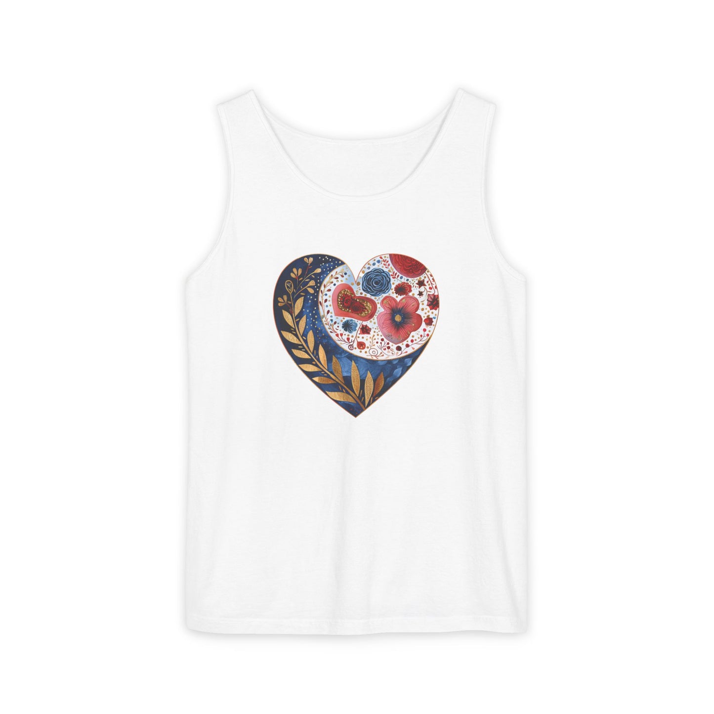 Floral Hearts Unisex Garment-Dyed Tank Top