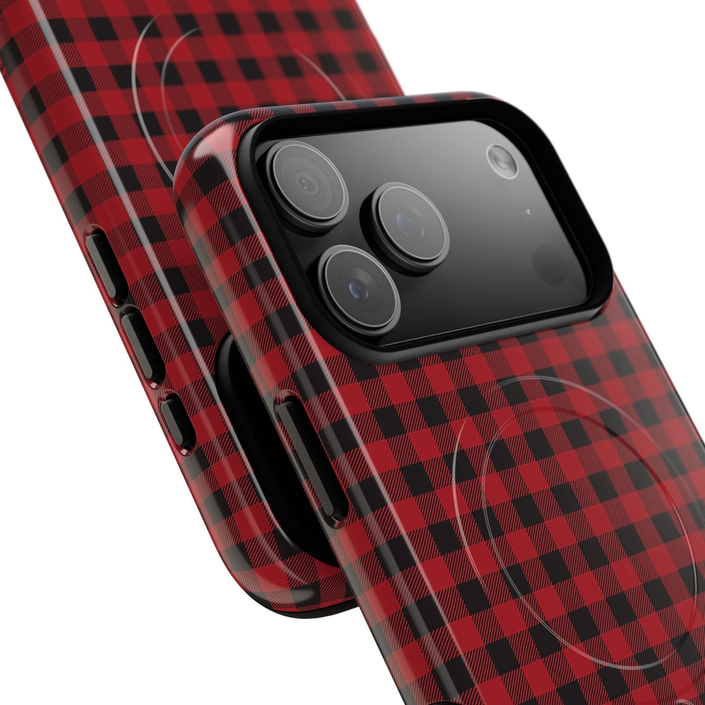 Tough Magnetic Phone Case - Red Plaid, Durable, Stylish Protection for iPhones, Gift for Outdoor Lovers, Unique Phone Cover