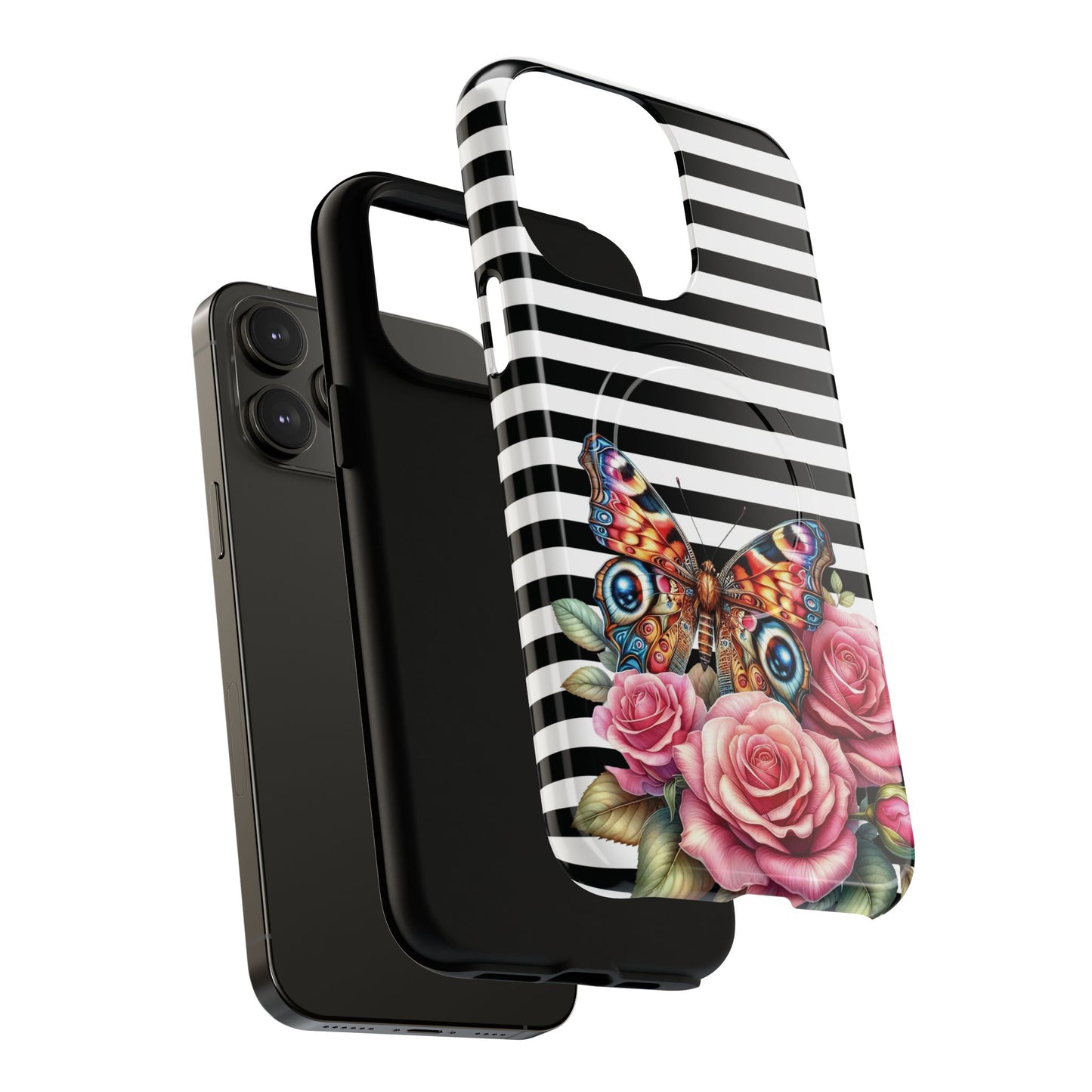 Butterfly & Roses Tough iPhone Magnetic Case, Floral iPhone Cover, Nature-Inspired, Gift for Her, Trendy Accessories