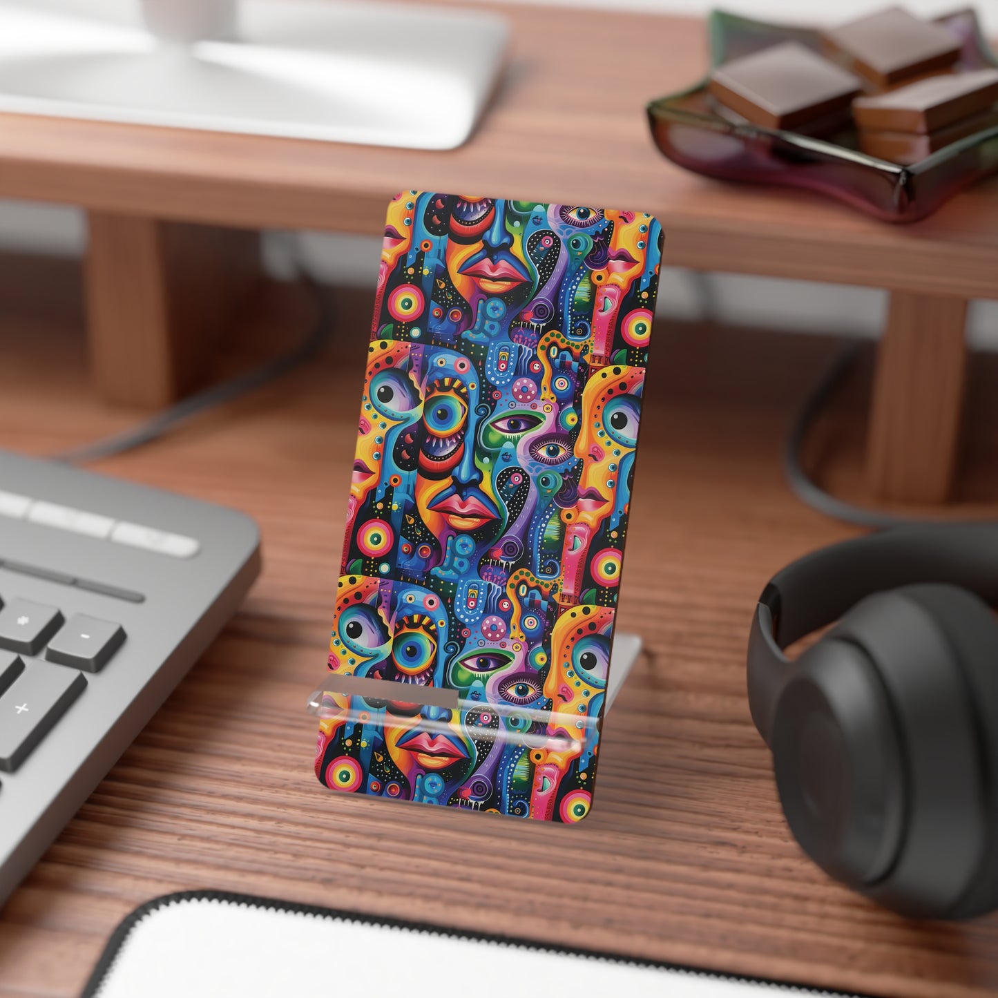 Psychedelic Visions Colorful Abstract Phone Stand - Unique Mobile Display Holder