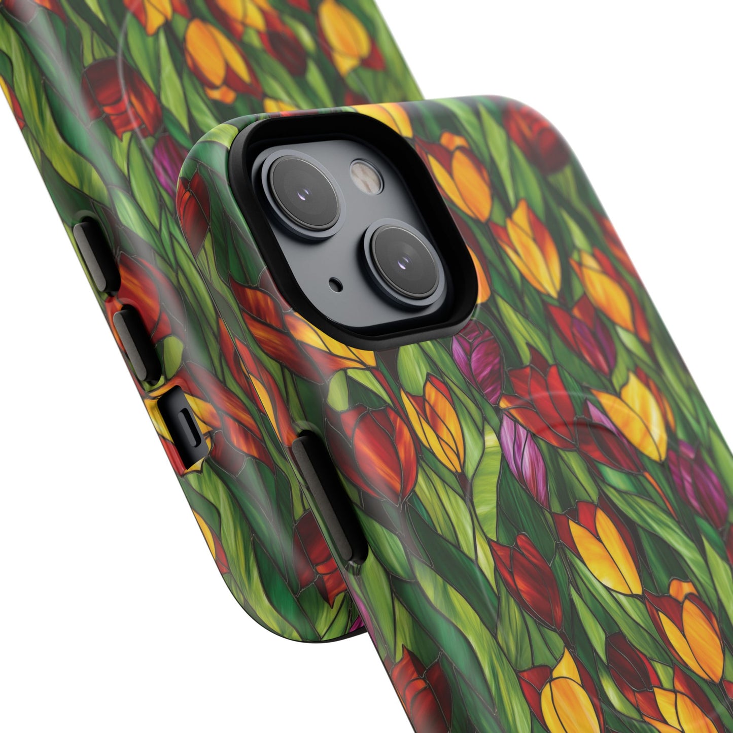 Floral Luminous Whirl Tough Magnetic iPhone Case, Stylish Protection for Everyday Life, Gift for Flower Lovers, Unique iPhone Accessory, Stained Glass iPhone Protection.