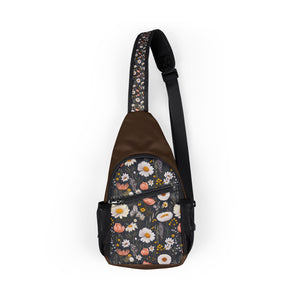 Blossom Elegance: Noir Garden Print Chest Bag - Stylish Sling for Everyday Use, Cross Body Sling Bag, Chest Bag, Crossbody Backpack, Travel Bag