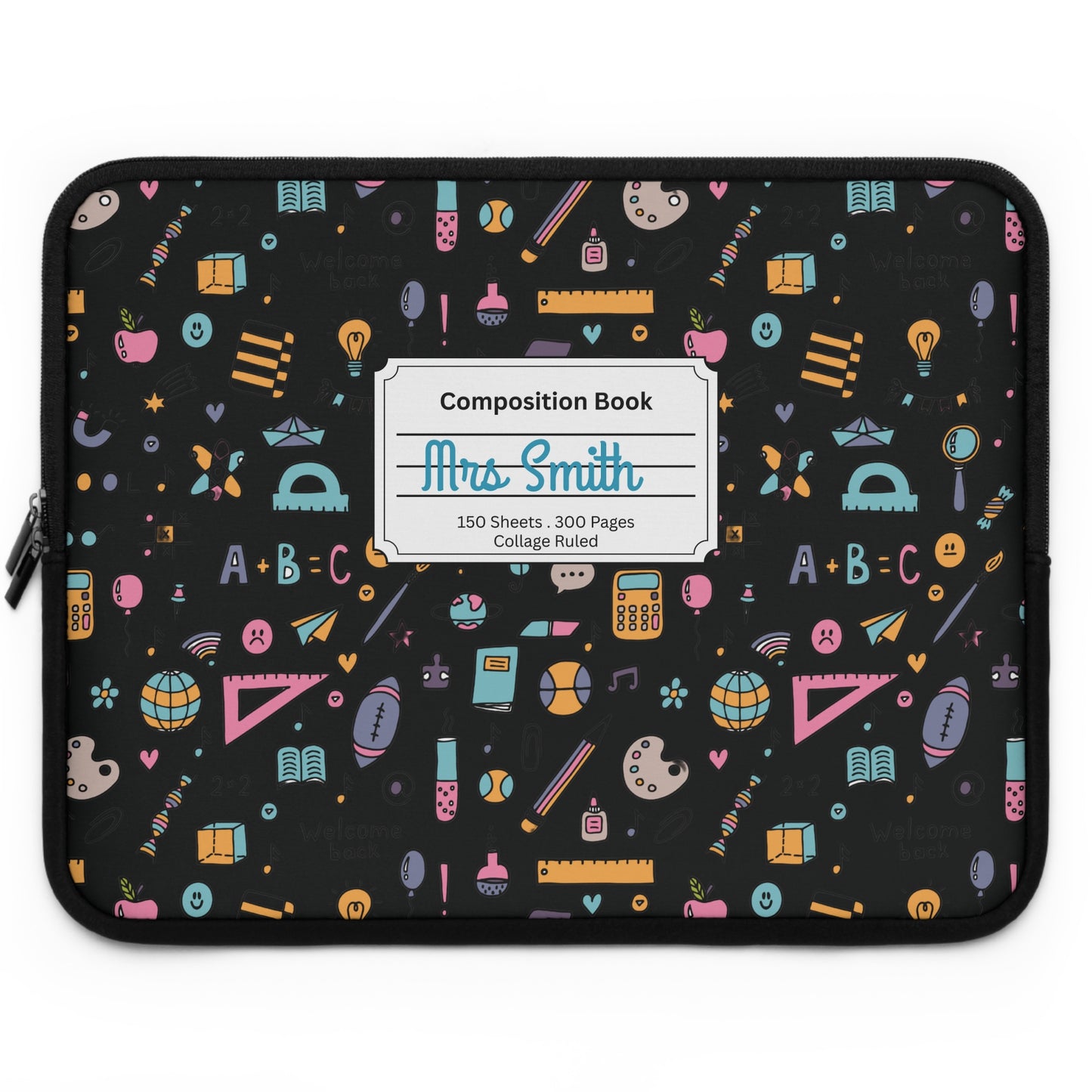 Personalized Chalkboard Chic Laptop Sleeve with Composition Book Inspired Design, Customizable Tech Case, School Supplies, Gift for Students, College Essentials, Back to School