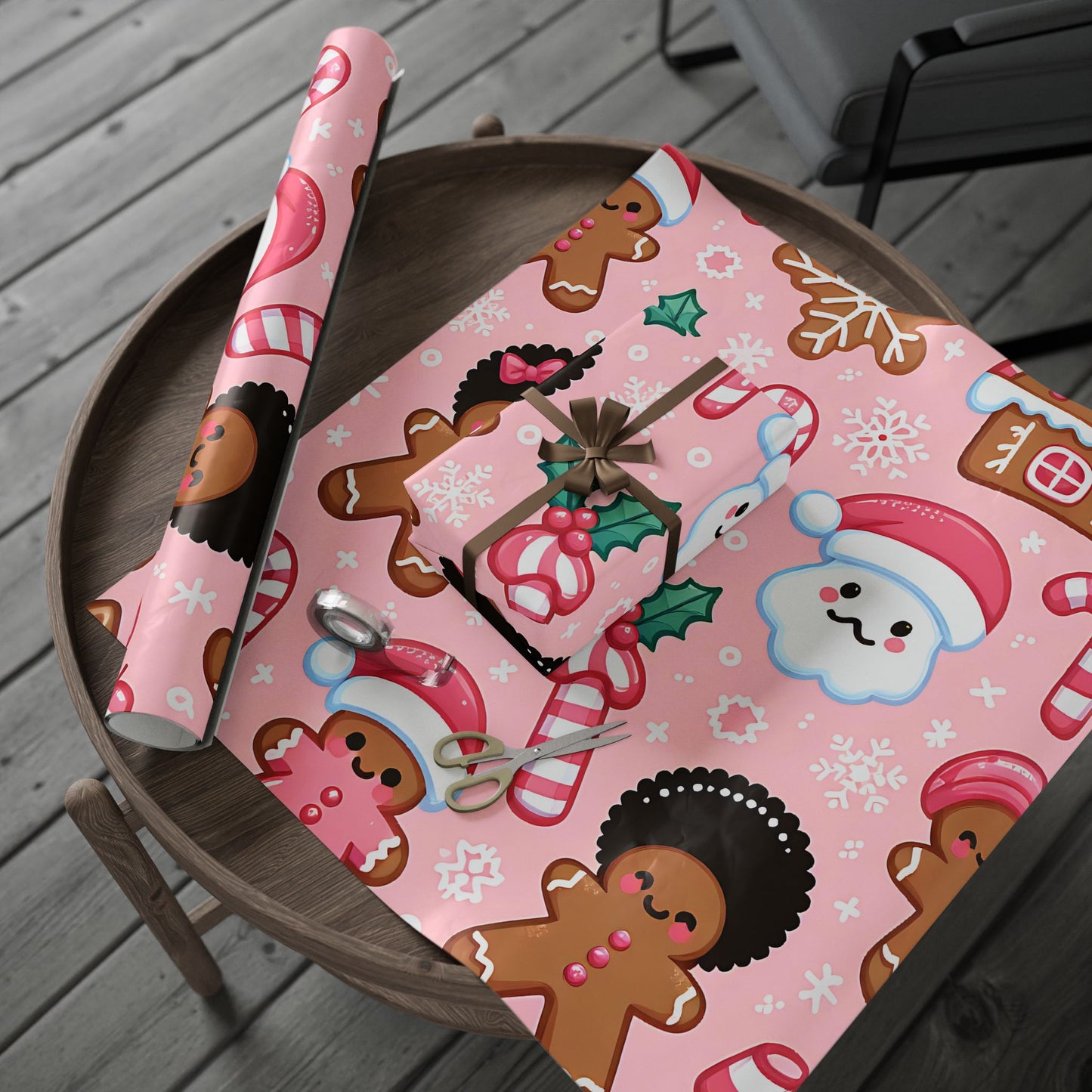 Wrapping Papers - Pink Ginger Bread Holiday Collection - Matte or Glossy Finish - 90gsm Paper