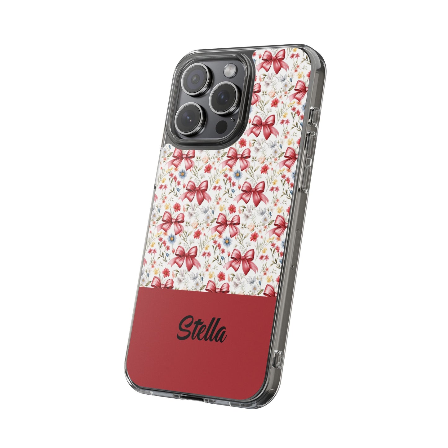 Personalized Rosette Coquette Floral Bow Clear iPhone, Samsung Cases — Custom Name Phone Cover