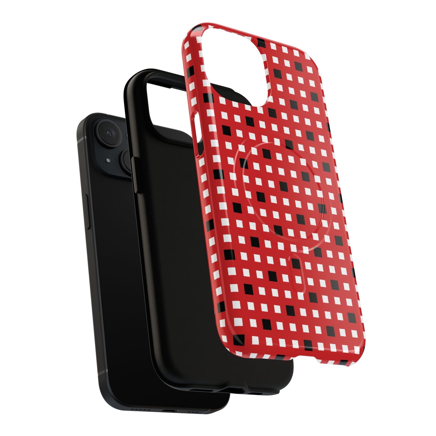 Crimson Gridlock Tough iPhone Magnetic Cases, Durable iPhone Accessories, Gift for Tech Lovers, Modern Design