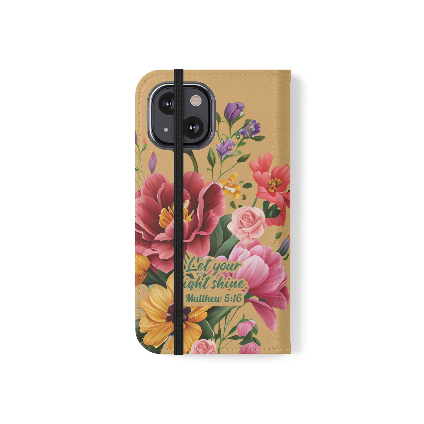 Floral Scripture Flip Case — "Let Your Light Shine" Wallet Phone Cover (Matthew 5:16)
