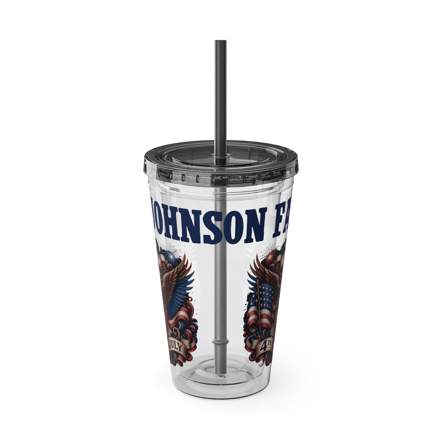 Patriotic Eagle 16oz Tumbler with Straw — "Happy 4th of July" USA Design