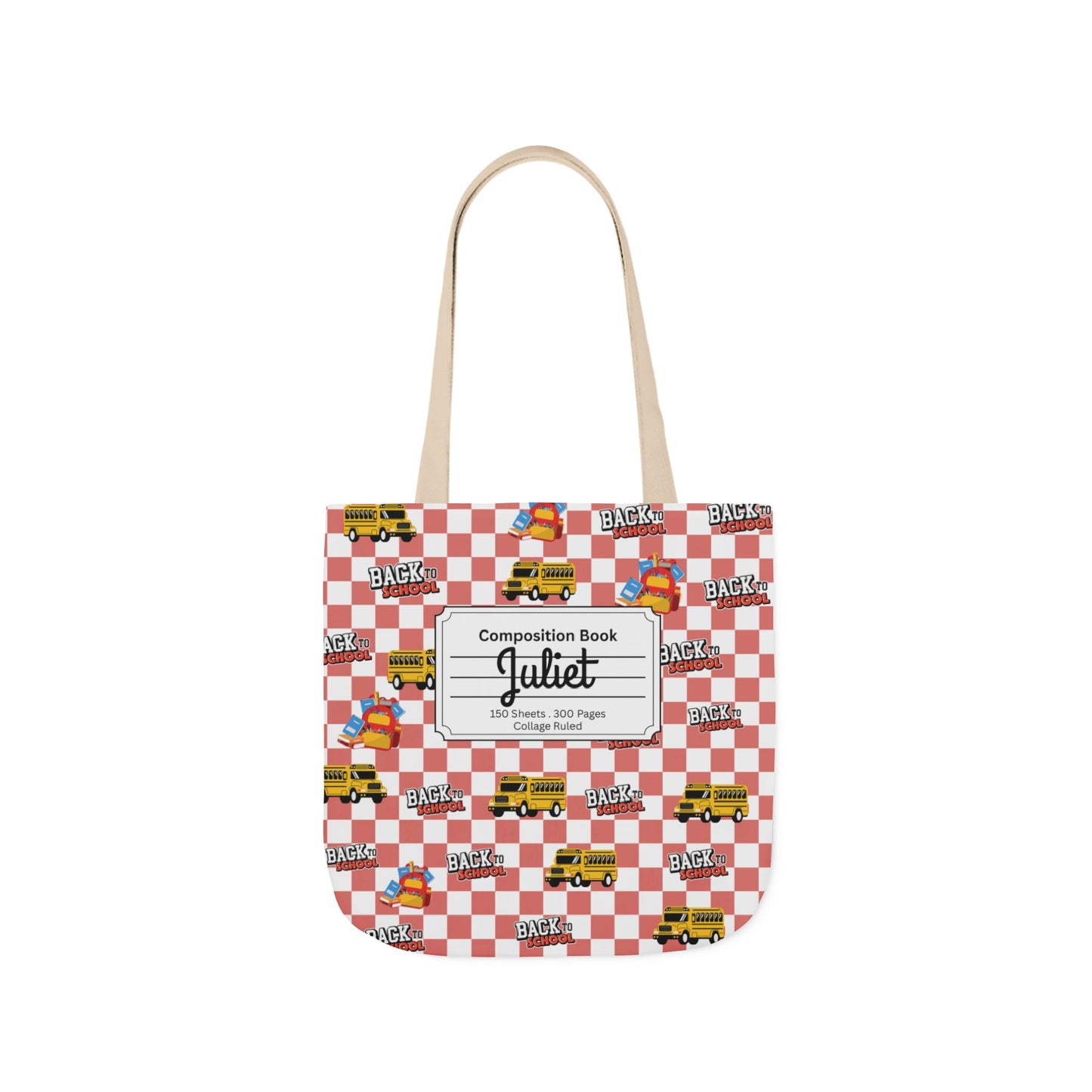 Personalized Red Schoolyard Chic Composition Book Inspired Canvas Tote Bag with Colorful Straps, Cute School Bag, Eco-Friendly Tote, Back to School Shopping Bag, Teacher Gift Idea