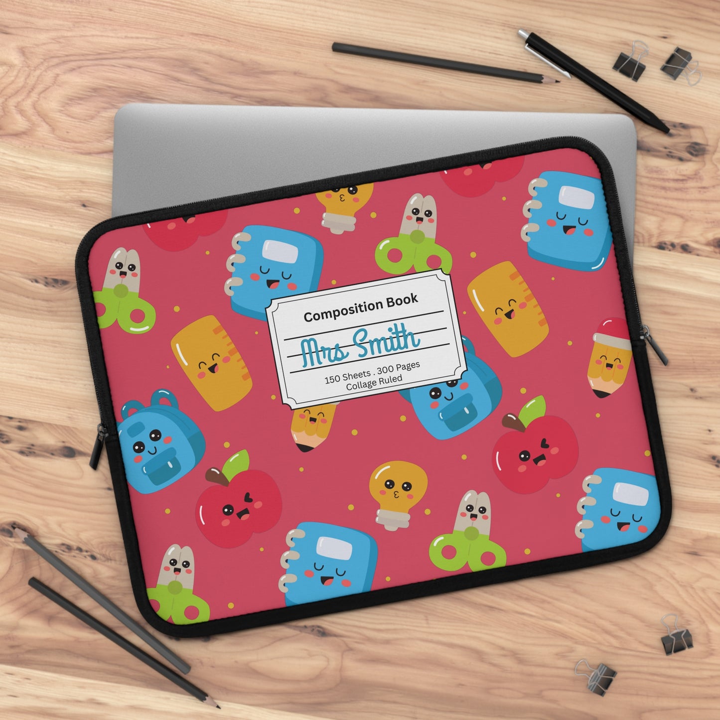 Personalized Kawaii Laptop Sleeve with Composition Book Inspired Design, Customizable Tech Case, School Supplies, Gift for Students, College Essentials, Back to School