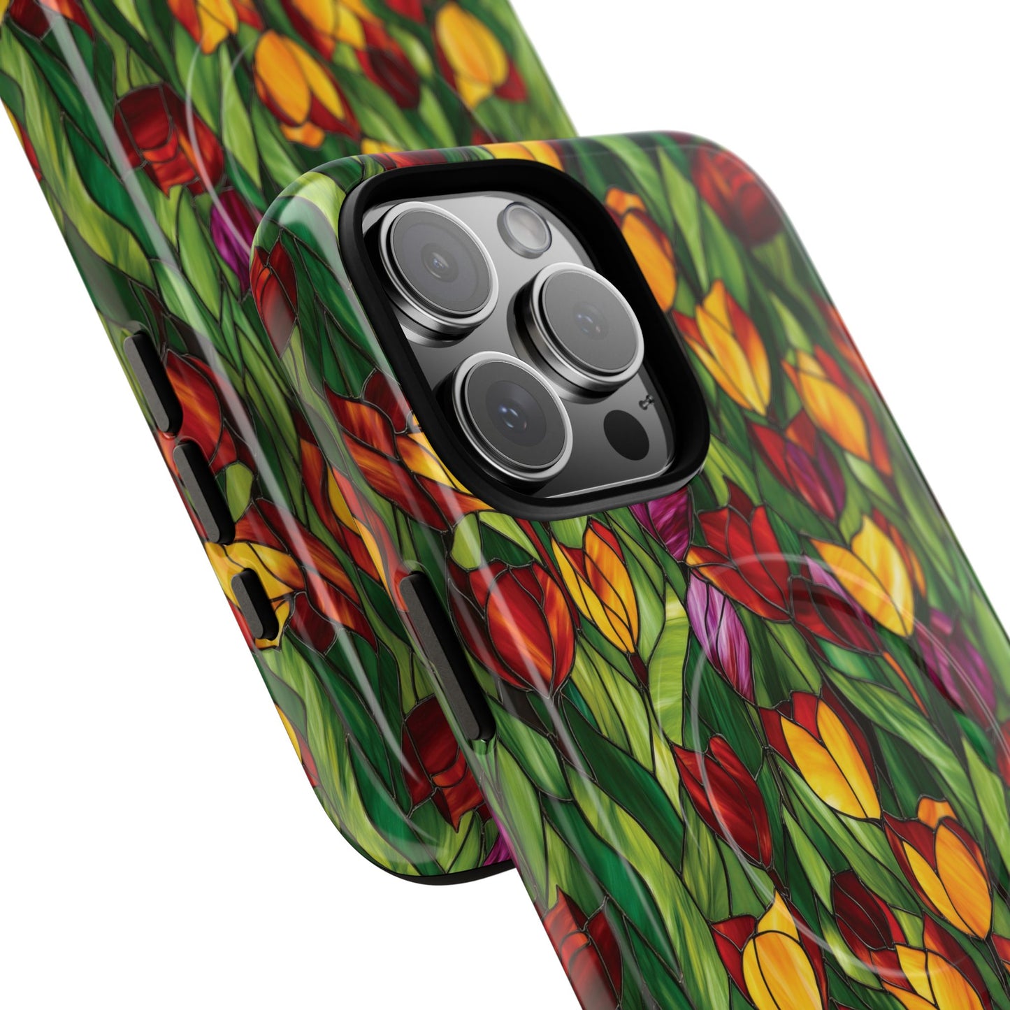 Floral Luminous Whirl Tough Magnetic iPhone Case, Stylish Protection for Everyday Life, Gift for Flower Lovers, Unique iPhone Accessory, Stained Glass iPhone Protection.