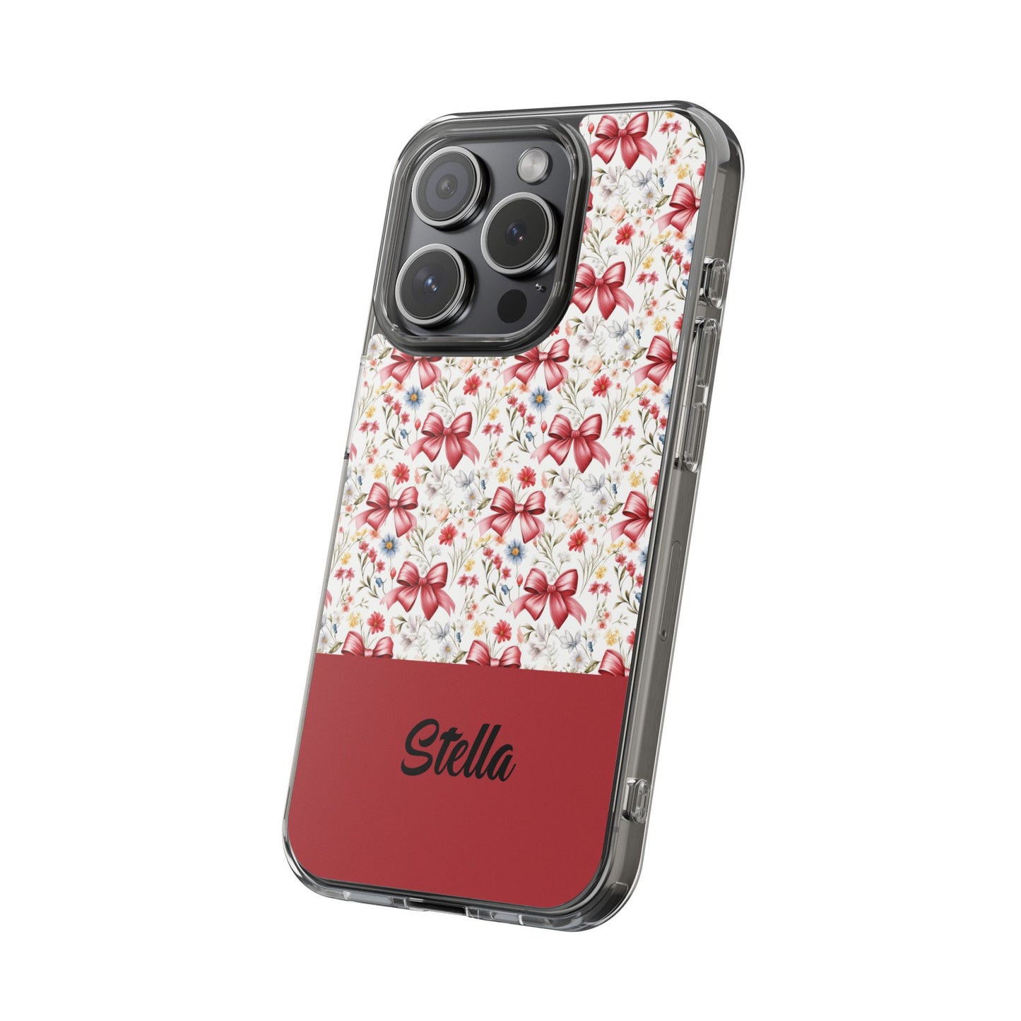 Personalized Rosette Coquette Floral Bow Clear iPhone, Samsung Cases — Custom Name Phone Cover