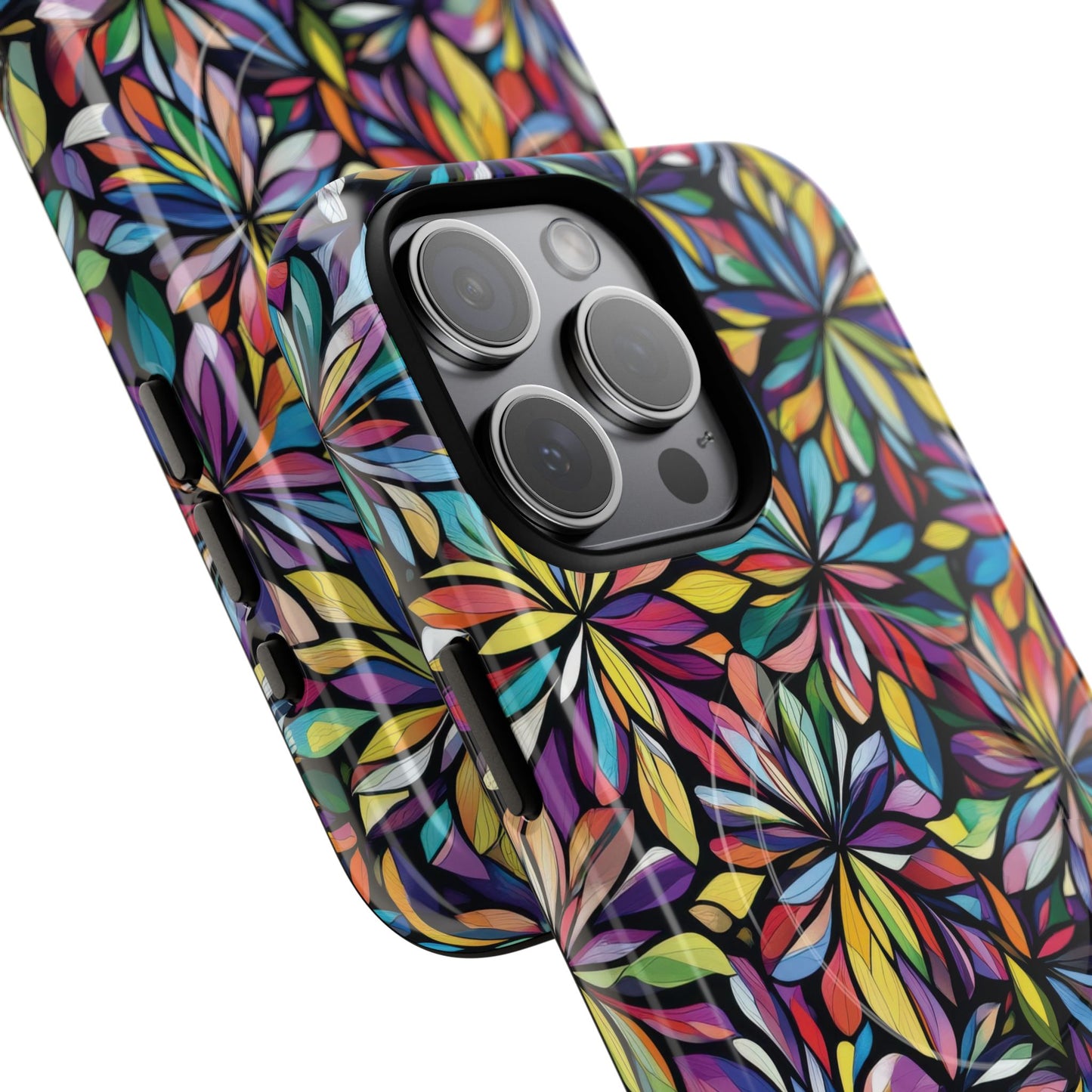 Prism Petal Burst Tough Magnetic iPhone Case, Colorful iPhone Case, Unique Gift for Flower Lovers, Stylish stained Glass Accessory