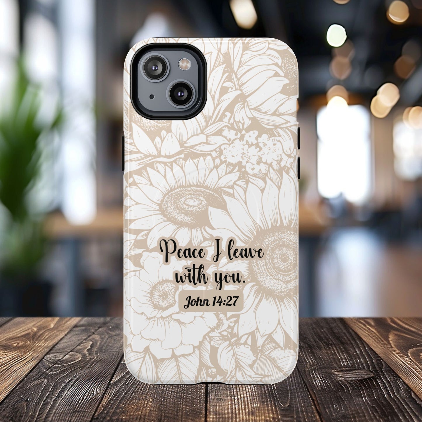 Peace I Leave with You John 14:27,Tough iPhone Magnetic MagSafe® Case Scripture, Sunflower Bible Verse,  iPhone® 13,  14, iPhone 15, iPhone 16, 17, Pro, Pro Max, Plus Cases.