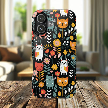 Whimsical Feline Garden iPhone and Samsung Tough Phone Cases,