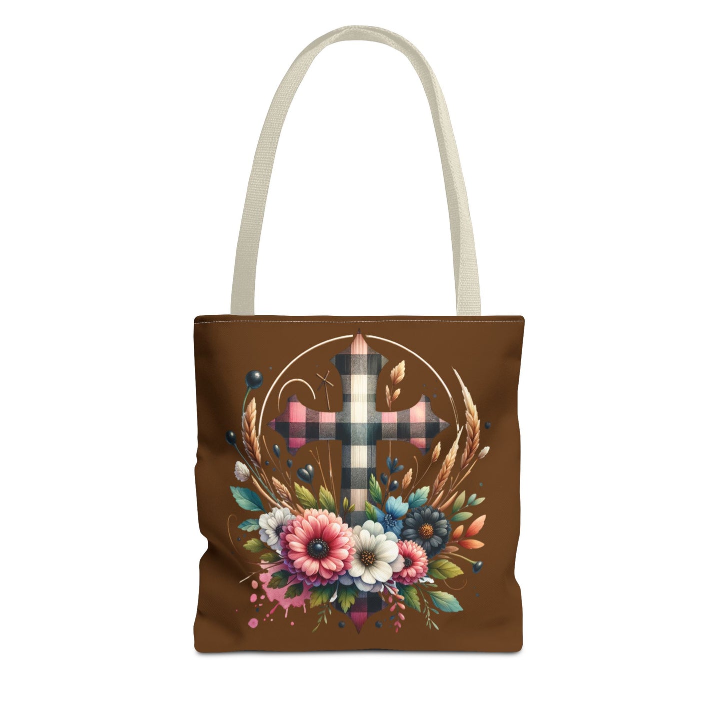 Faith and Floral Cross Heart Tote Bag