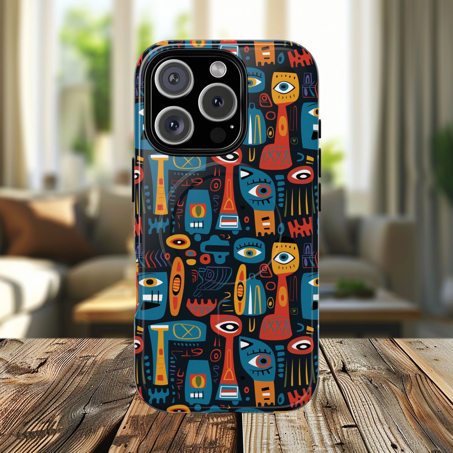 Urban Totem Vibe Tough iPhone Magnetic Case, Colorful Bohemian Art, Unique Gift for Him/Her, Holiday Accessory, iPhone Protection, MagSafe iPhone Case.