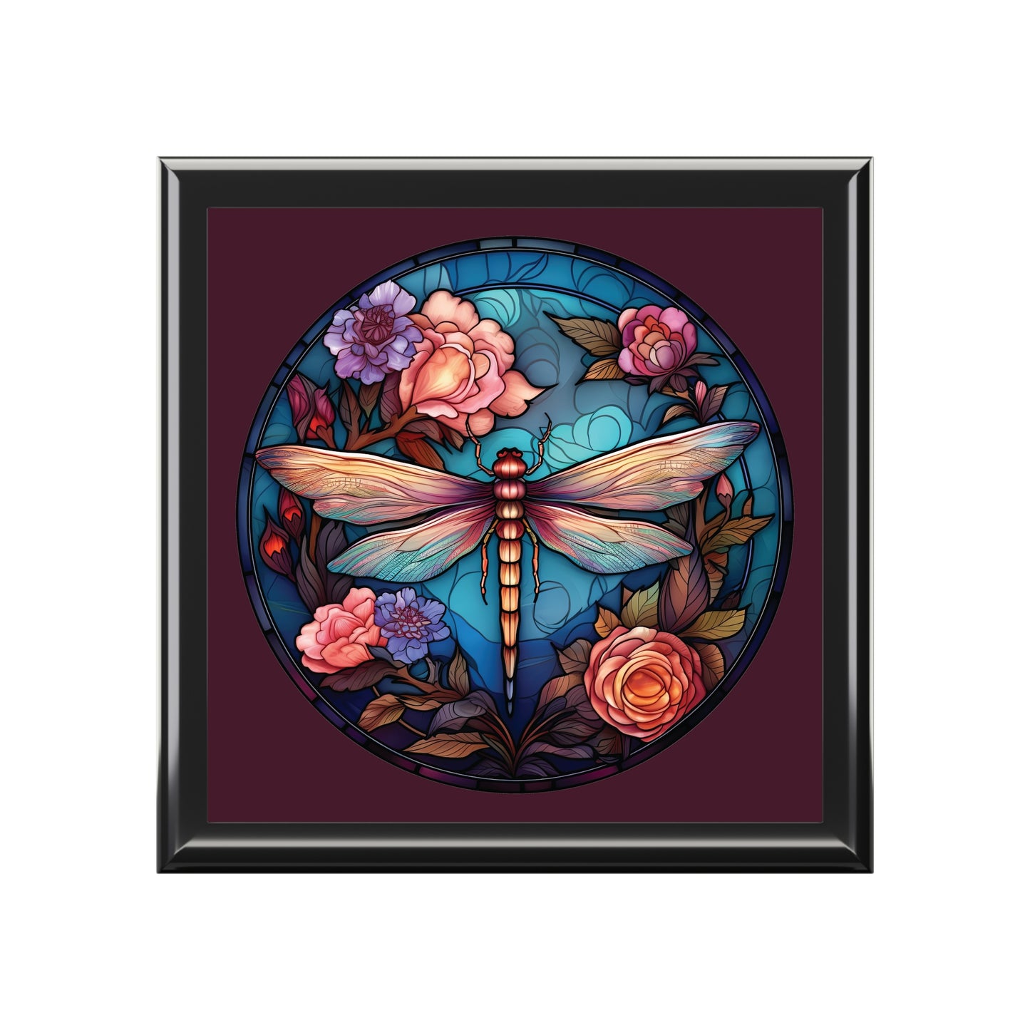 Dragonfly Floral Jewelry Box – Stained Glass Style Trinket Case