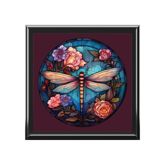 Dragonfly Floral Jewelry Box – Stained Glass Style Trinket Case