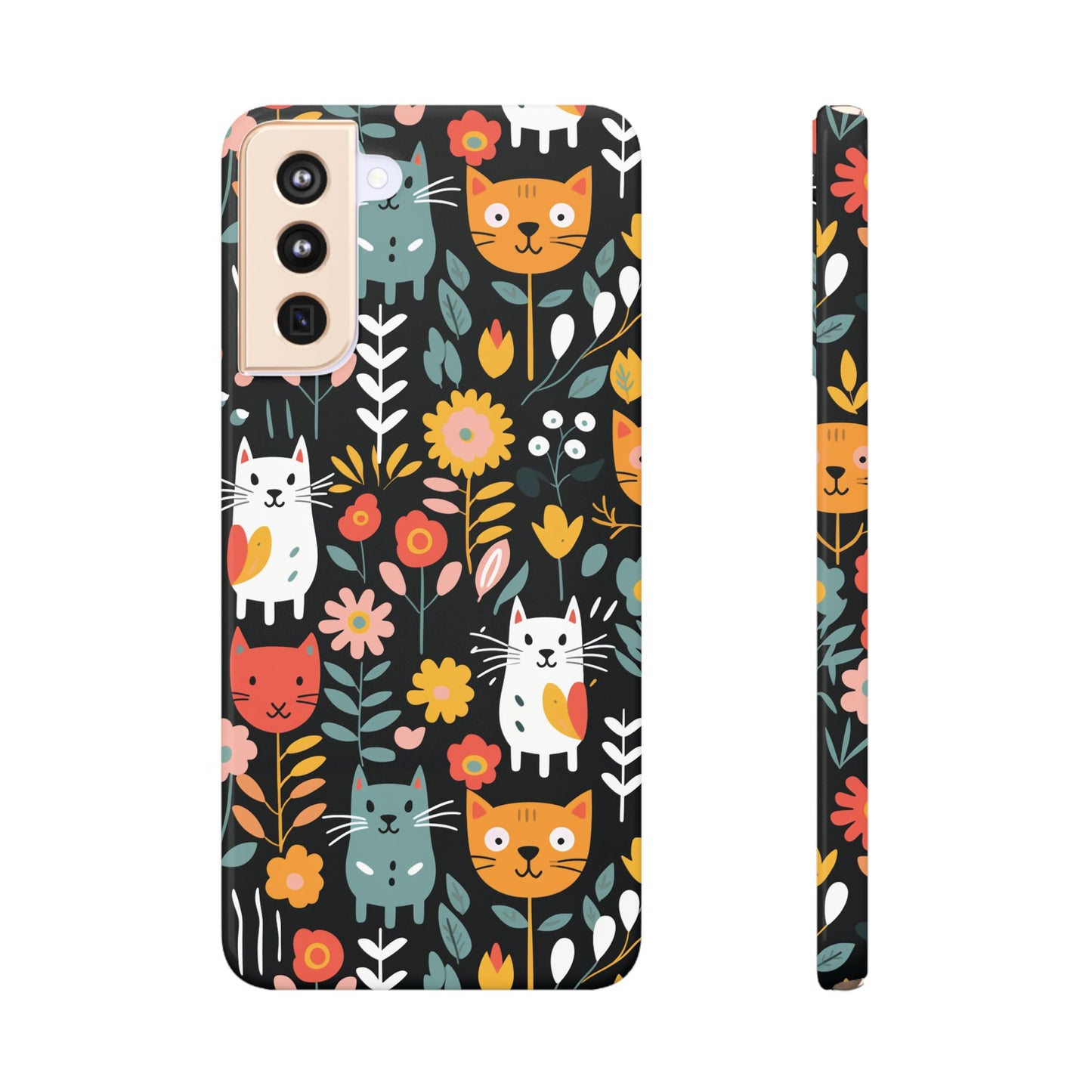 Whimsical Feline Garden Slim Cases for iPhone and Samsung Phones