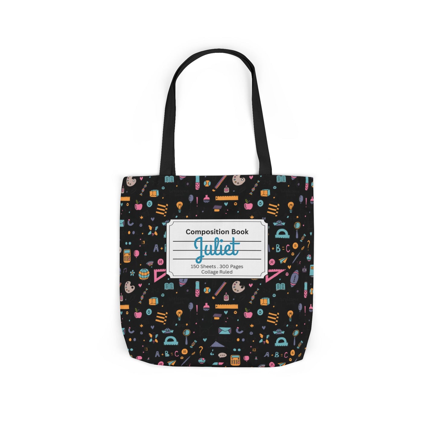 Personalized Chalkboard Chic Composition Book Inspired Canvas Tote Bag with Colorful Straps, Cute School Bag, Eco-Friendly Tote, Back to School Shopping Bag, Teacher Gift Idea