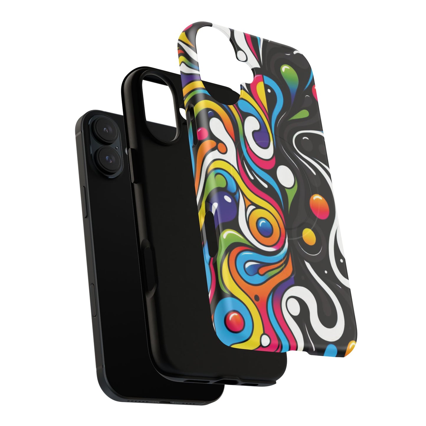 Vibrant Yin Yang Pop Splash Tough Magnetic iPhone Cases, Bold Artwork, Customizable Protection, Gift for Tech Lovers, Colorful iPhone Accessories