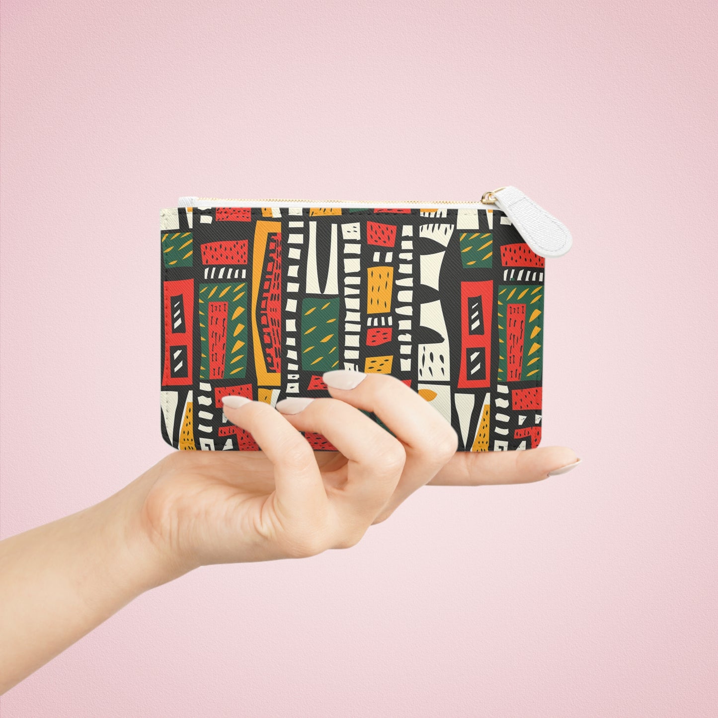 Tribal Harmony Colorful Geometric Mini Clutch Bag - Abstract Pattern Pouch for Everyday Use