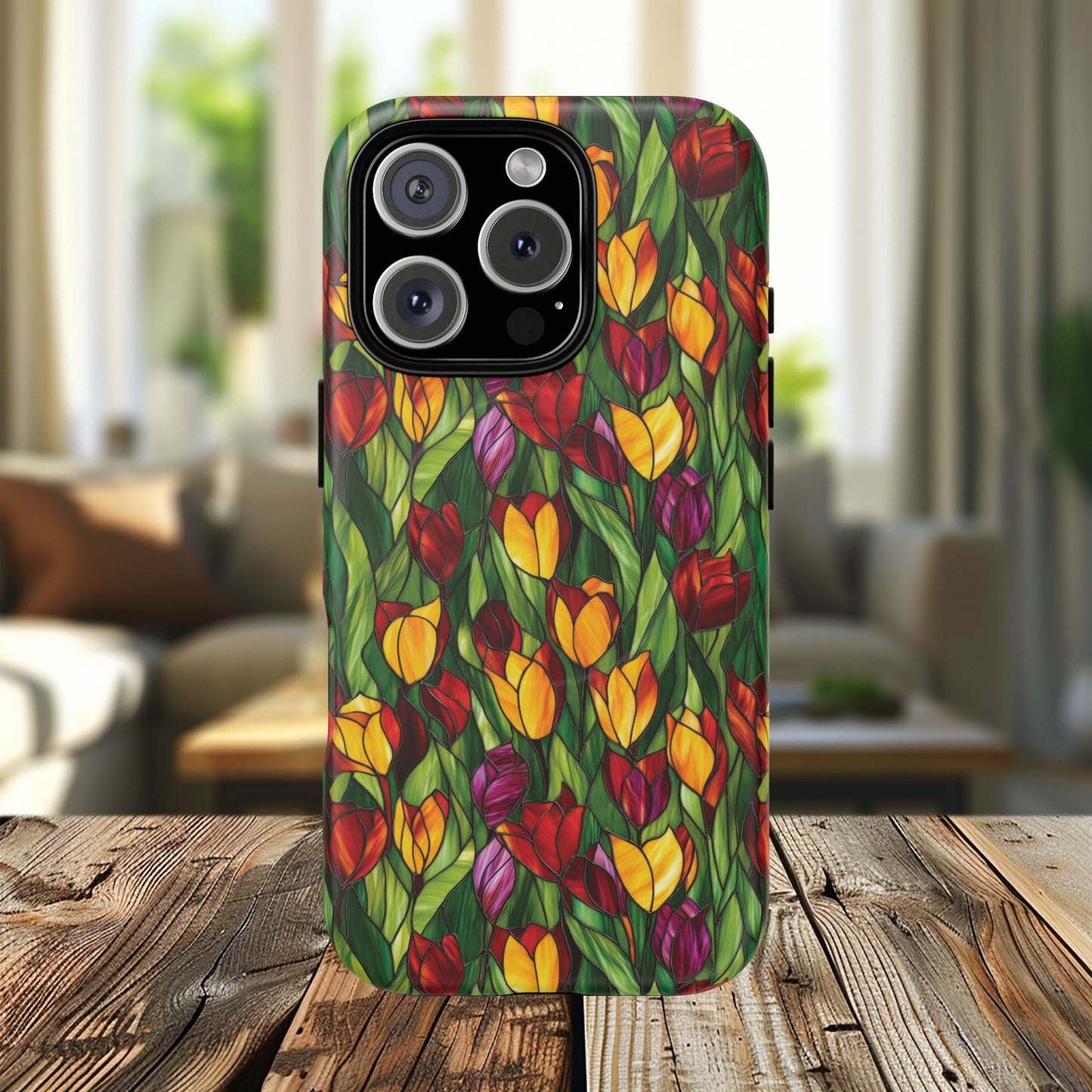 Floral Luminous Whirl Tough Magnetic iPhone Case, Stylish Protection for Everyday Life, Gift for Flower Lovers, Unique iPhone Accessory, Stained Glass iPhone Protection.