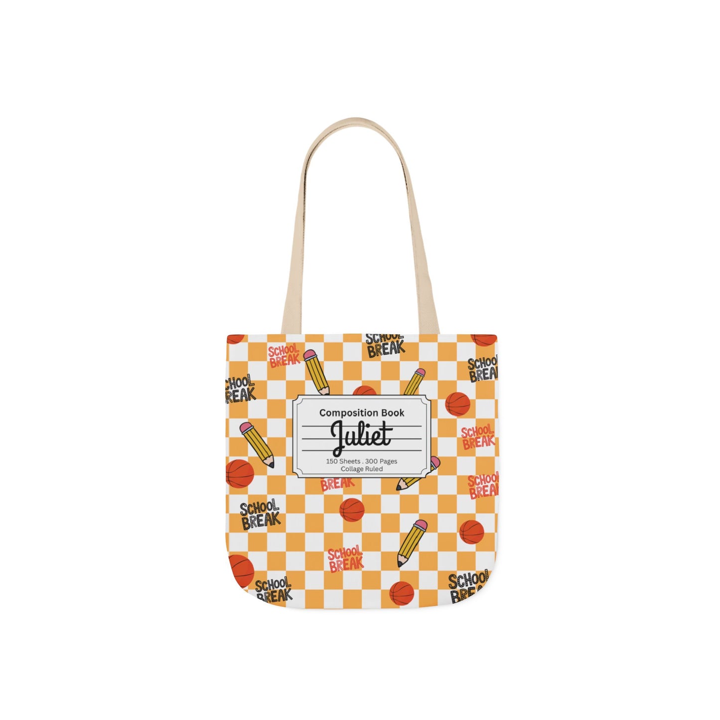 Personalized Orange Schoolyard Chic Composition Book Inspired Canvas Tote Bag with Colorful Straps, Cute School Bag, Eco-Friendly Tote, Back to School Shopping Bag, Teacher Gift Idea