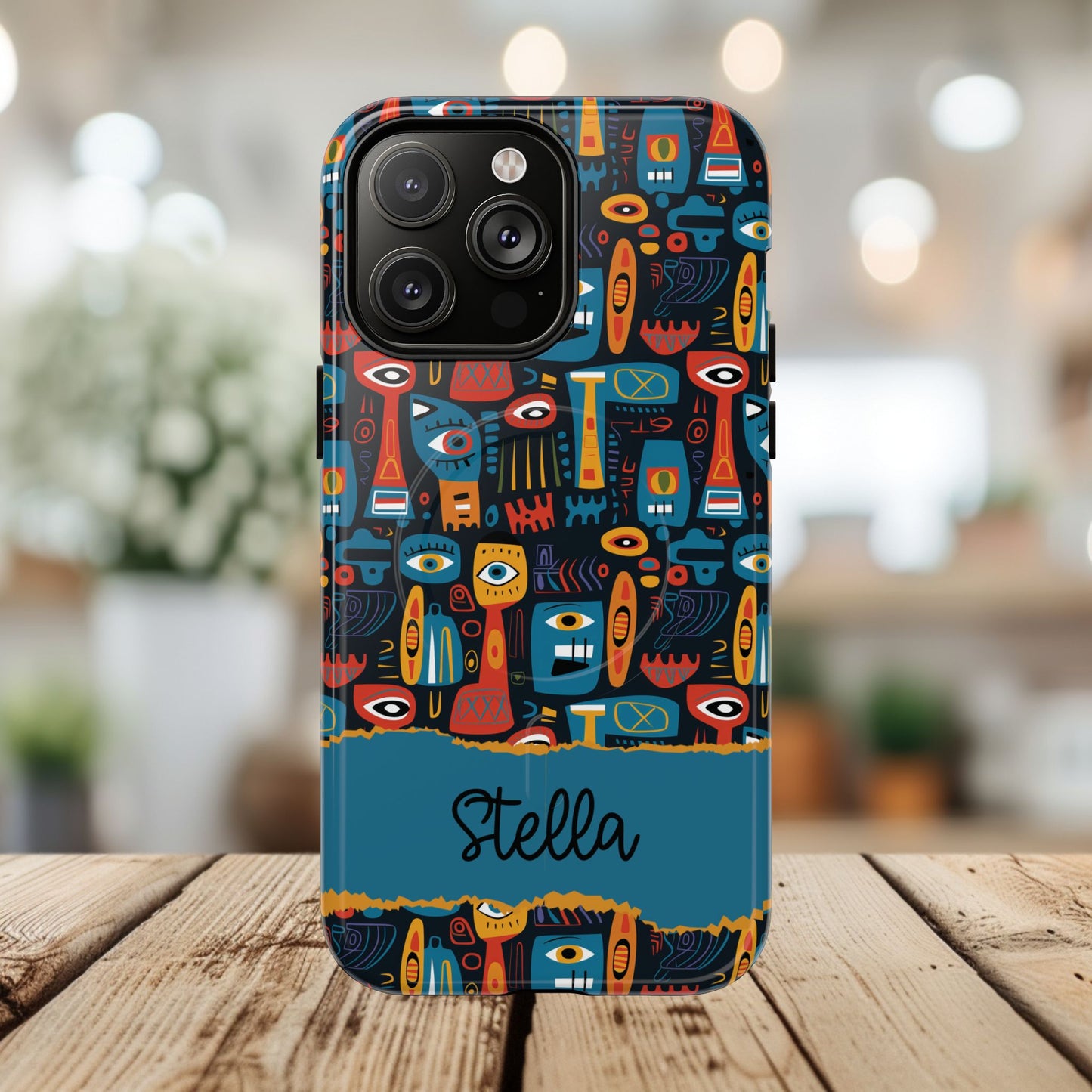 Personalized Tough MagSafe Magnetic iPhone Case — Colorful Abstract Totem Custom Name